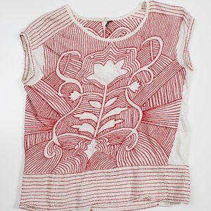 Anthropologie Sienna Boho Embroidered Red Top XS